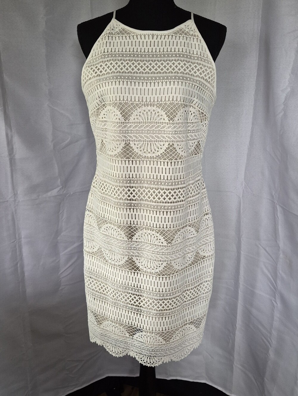 White House Black Market Crochet Dress Womens Size 6 Off White Beige Cream - Picture 1 of 14
